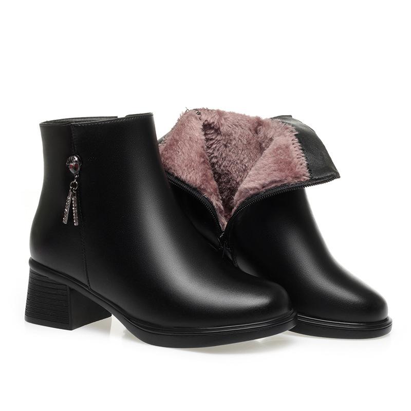 shoes autumn and winter cotton shoes new thick heel short boots women's velvet leather shoes soft leather soft sole fashion boots