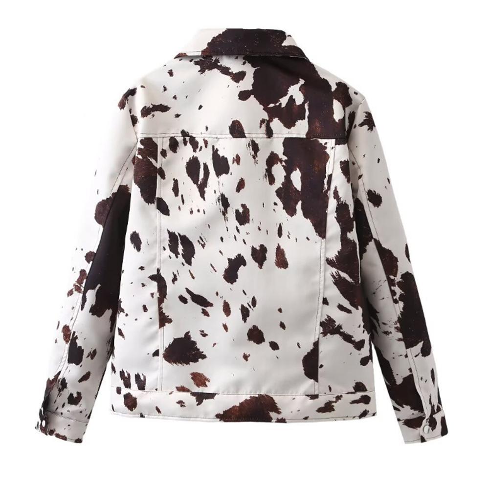 Cross-border European and American autumn women's clothing popular lapel print shirt long-sleeved short jacket