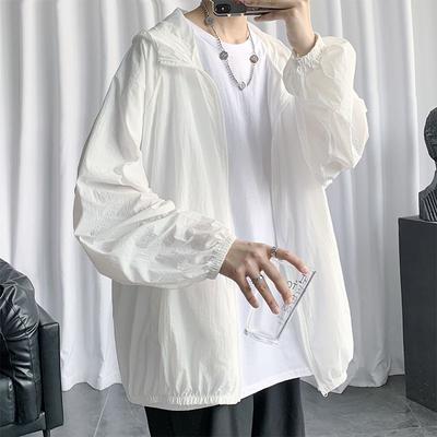 Simplicity Solid Color Hooded Ventilate Sunshade Sunscreen Comfortable Versatile Tracksuit Loose Men's Outerwear Summer 2024