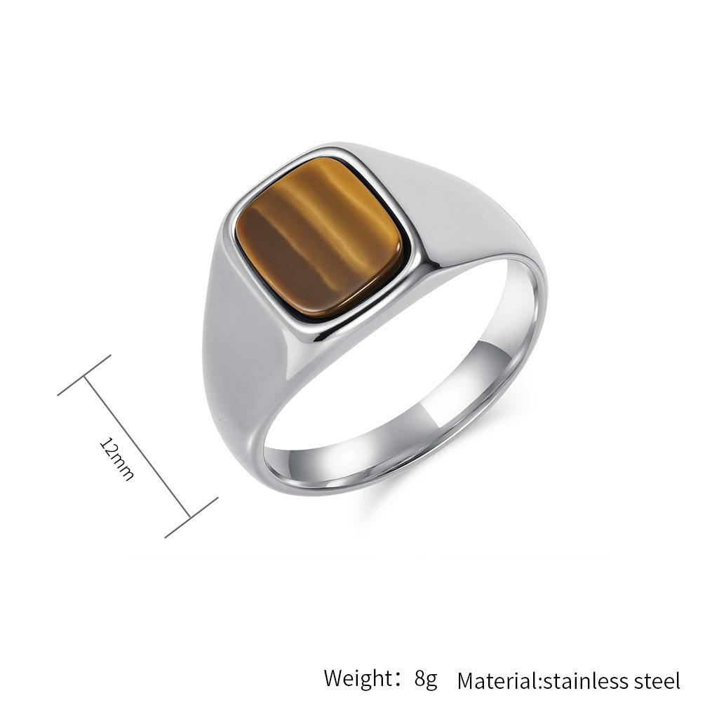 Schwarzer Tigerauge Ring für Männer Polierter Edelstahlring Minimalistischer Unisex-Schmuck Ovaler Cabochon-Stein Moderner Geschlechtsneutraler Ring