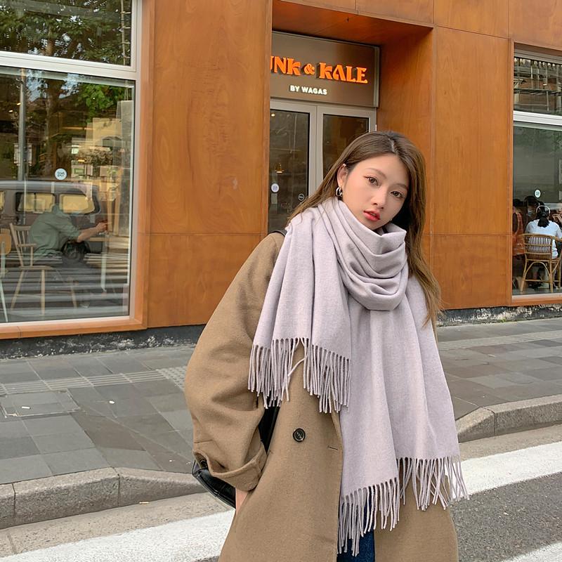 Women's Thickened Cashmere Wool Scarf - Versatile Autumn/Winter Shawl, Korean Style, White