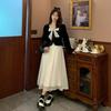 Autumn Large-size Women's Clothing New Fat Mm Fake Two-piece Velvet Dress Women's Bow Top Splicing Skirt