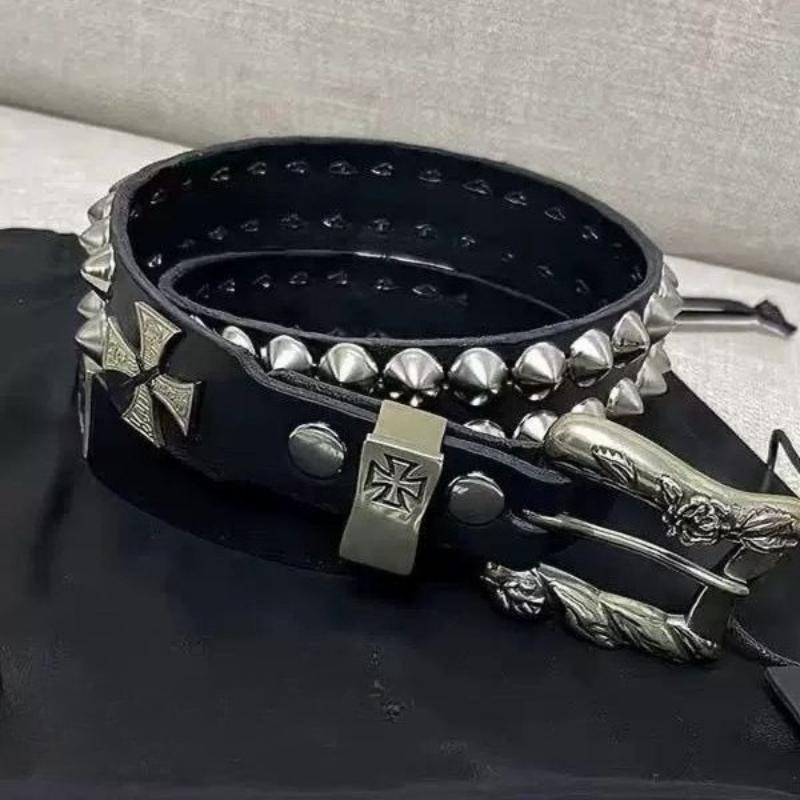 Punk New Gothic Y2K Women Men Belts Luxury Brand Goth Ladies Hip Hop Punk Rivet Skeleton Print Waist Belt Jeans Waistband
