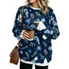 Women's Flannel Round Neck Two-Piece Paneled Christmas Print Top for Holiday
