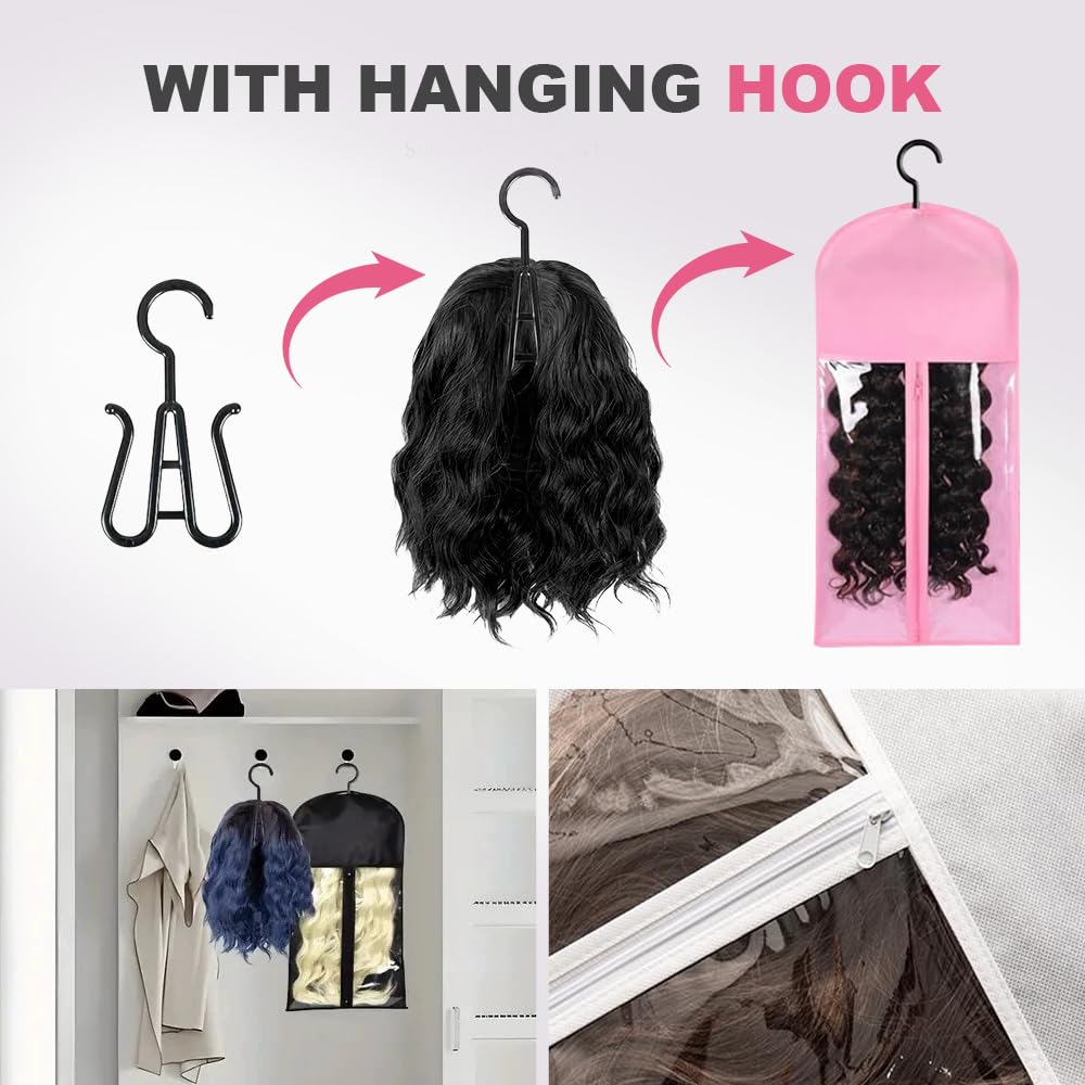 Wig Storage Bags with Hanger, 2025 Upgrade Wig Storage for Multiple Wigs, Dust-Proof Wigs Organizer Bag for Home Travel Use (Black)