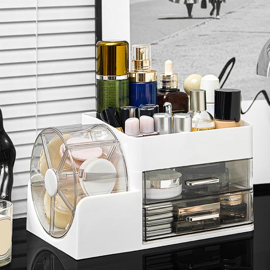 Storage Rack with Clear Windmill Shape Organizer Large Capacity Cosmetics Organizer Dustproof Cosmetic Case for Bathroom Desktop