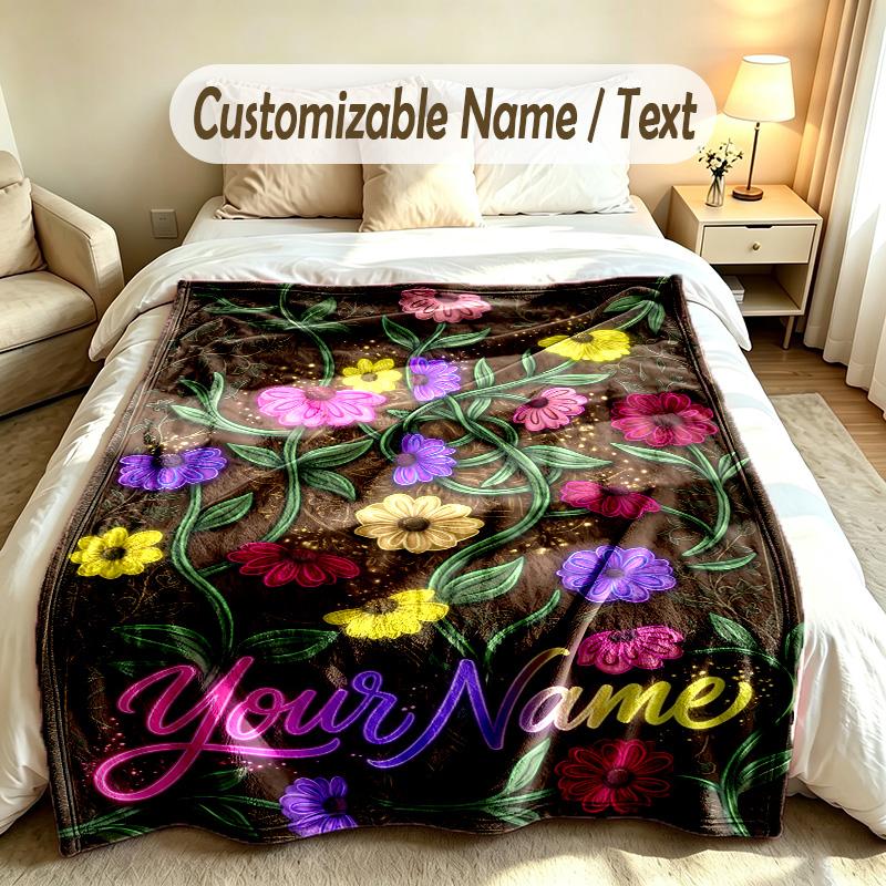 Blumengarten Thema Weiche Decke Personalisierter Benutzerdefinierter Name Text Druck Warme Decke Zuhause Sofa Schlafzimmer Dekor