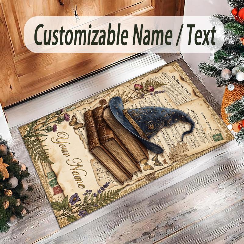 Witchcraft Theme Crystal Velvet Rug Personalized Custom Name Text Soft Floor Mat Home Decor