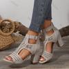 Damen Riemen Sexy High Heel Sandalen Mode Römische Hohl Pumps Schnürung Peep Toe Freizeit Klobiger High-Heeled Schuh Urlaubs Schuhwerk