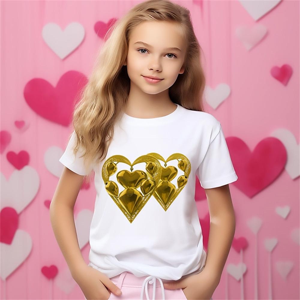 

2025 Love 3d Print Футболка для девочек Милые простые футболки для девочек Детская подарочная футболка с коротким рукавом Повседневный топ Детская одежда 100