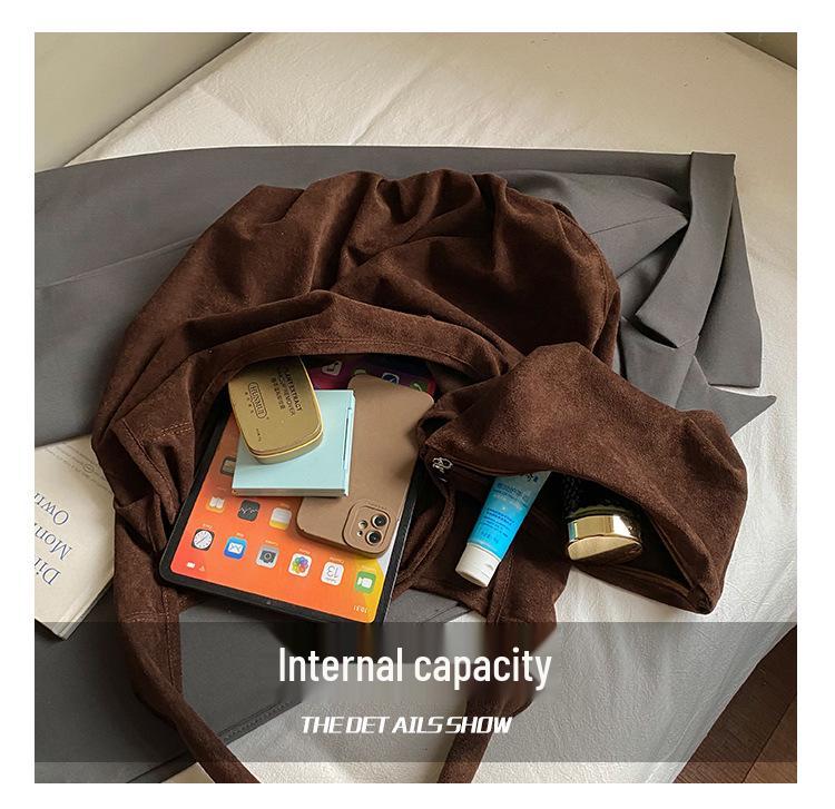 2025 Women's Retro Korean Large Capacity Suede Tote - Versatile Shoulder Bag for Commute