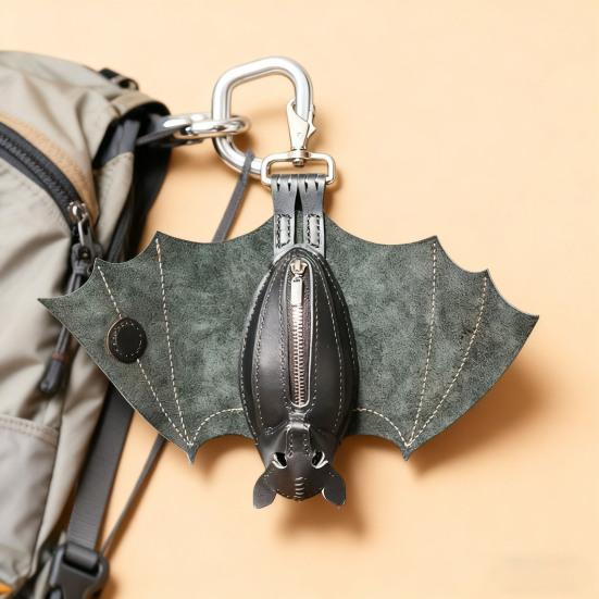 Leather Wallet 3D Bat Shape Gothic Style with Foldable Wings Wallet Compact Coin Holder