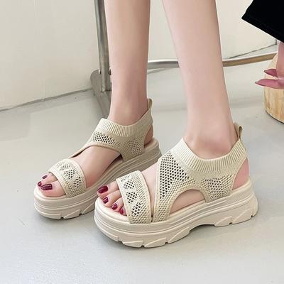 Platform Sandals Women Summer 2022 Fashion Open Toe Shoes Ladies Mesh Slip-on Comfortable Party Sandles