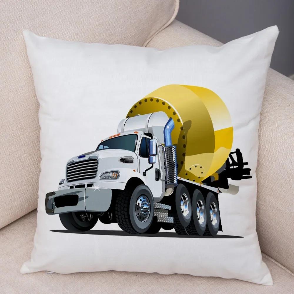 Cartoon Excavator Bulldozer Pillowcase Car Ornaments Office Living Room Sofa Home Pillowcase