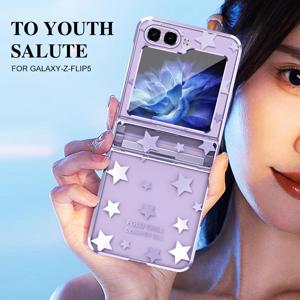 For Samsung Galaxy Z Flip 5 4 3 Case Electroplating Transparent Starry Sky Flat Hinge Full Wrap Drop Cover For Flip5 Flip4 Flip3