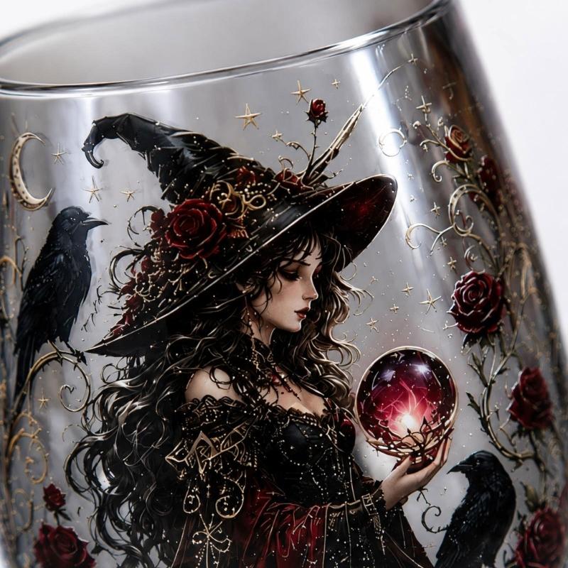 Decorative Witch Glass Cup with a Clear Stemless Form for Herbal Tea, Fruit Tea, Candy, and Seasonal Table Service