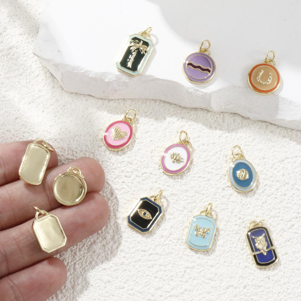 1 Piece Brass Charms 18K Real Gold Plated Enamel Heart Butterfly Sun Dandelion Pendants For DIY Necklace Barcelet Jewelry Making