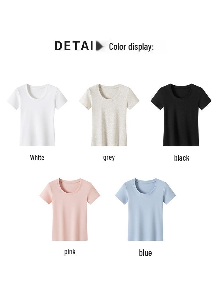 Women's Slim Fit Cotton U-Neck Short Sleeve Base Layer T-shirt