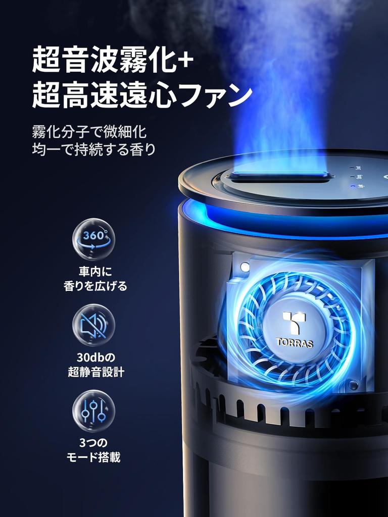 TORRAS Difuzor de Aromă Auto cu Pulverizare Mare Patentată Ambiental Automat și Silențios Săpun Aer Auto și Parfum Natural Duza Rezistentă la Înfundare, Lumină,