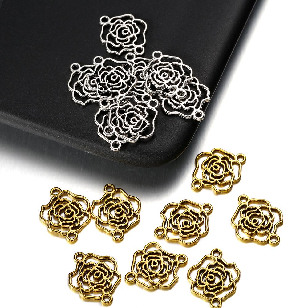 50Pcs/lot Alloy Hollow Flower Charms Connectors For Necklace Bracelet Pendant DIY Jewelry Making Findings Supplies Accessories