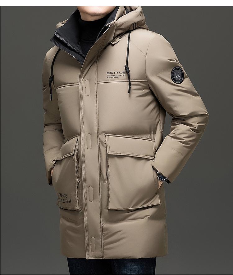Winter 2024 Men's Mid-Length Hooded Business Casual White Duck Down Jacket