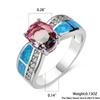 Wish temperament oval platinum two-color opal + tourmaline personality ring