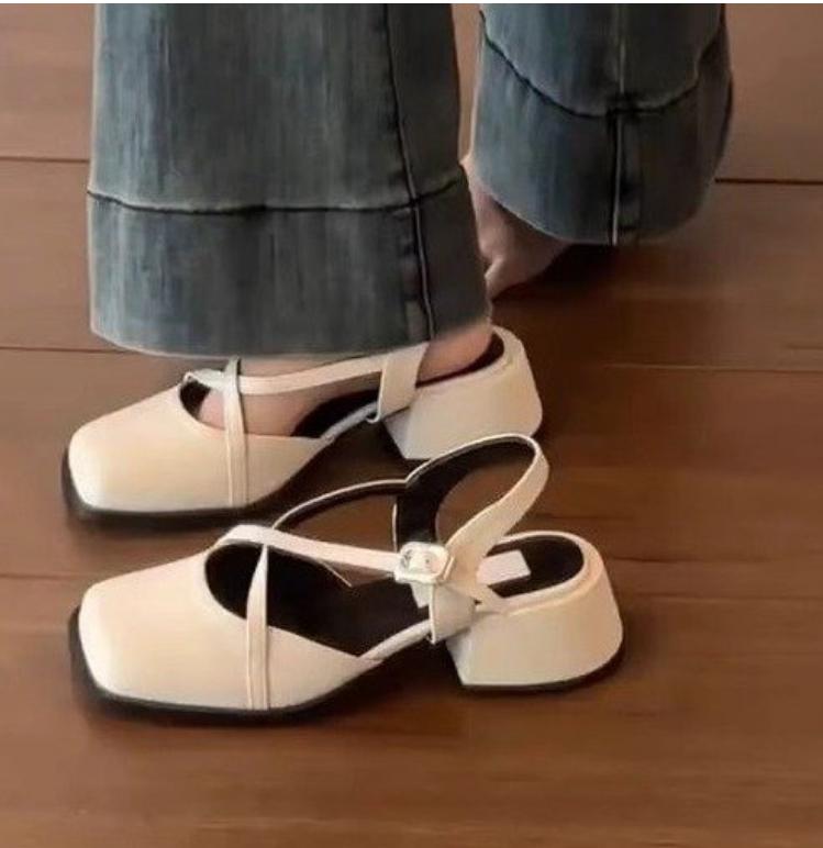 Designer Cover Toe Women Mary Jane Shoes Fashion Cross Buckle Singbacks Shoes 2025 Spring Female Thick Heel Sandals