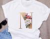 Custom Name Letter Combination Women S High Quality Printing T Shirt Flower Letter Font A B