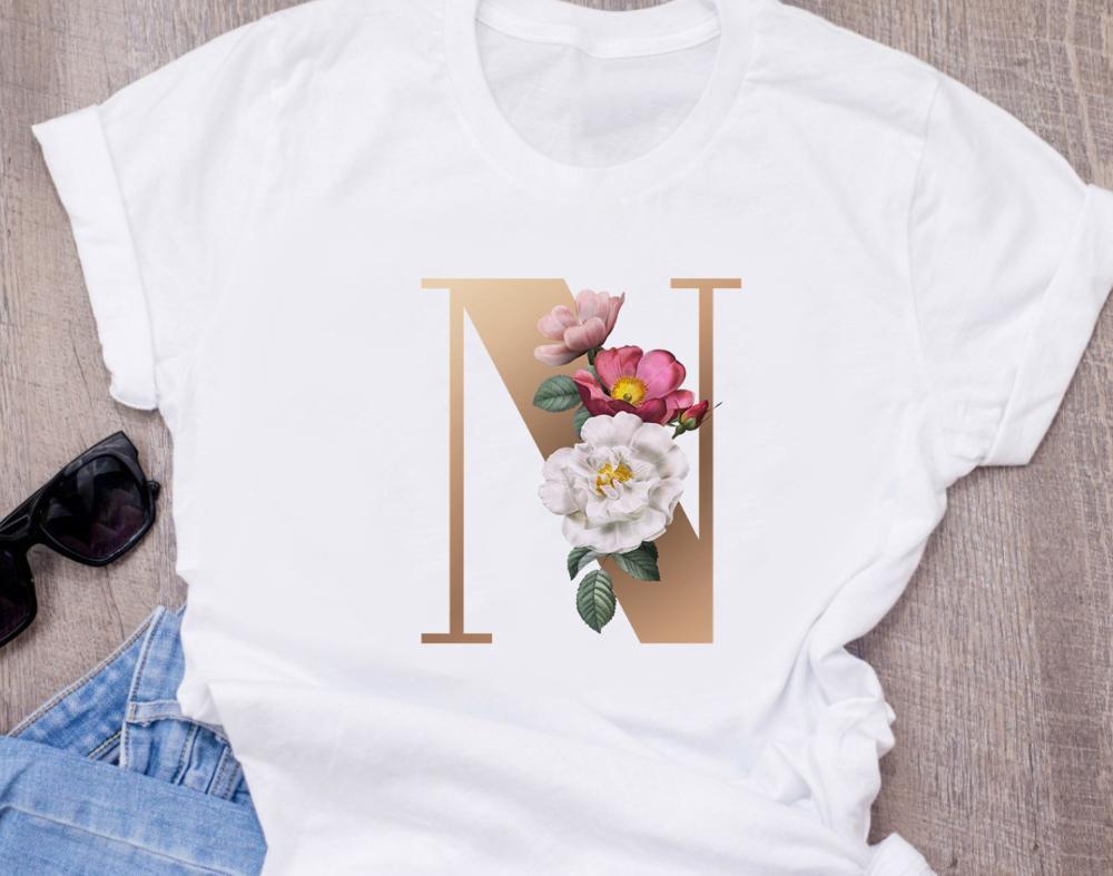 Custom Name Letter Combination Women S High Quality Printing T Shirt Flower Letter Font A B