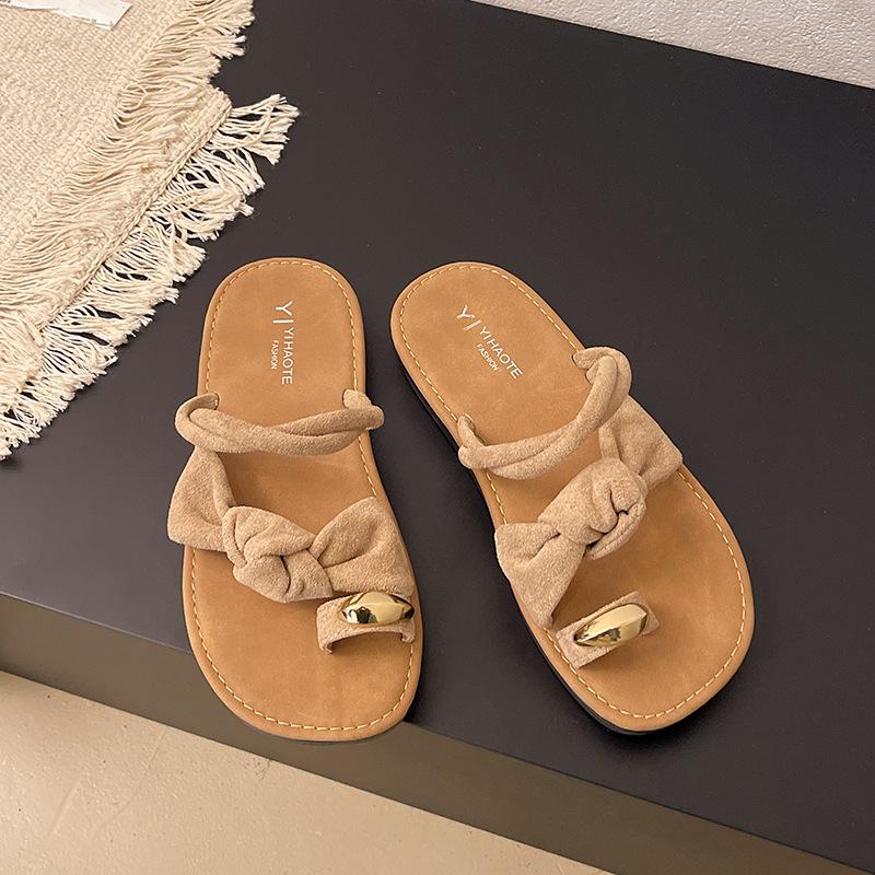 

Pearl set toe sandals 2025 summer wear versatile skirt slippers round head foot non-slip shoes tide slippers 42