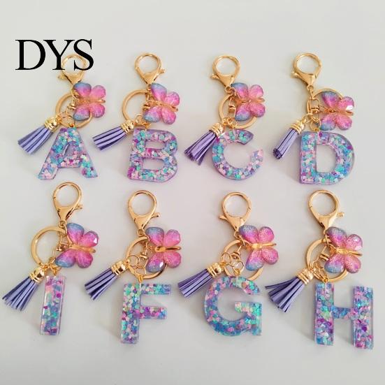 Mobile Phone Charm Butterfly Initial Letter Keychain Pendant Exquisite Practicality Backpack School Relief Craftsmanship Bag Decoration Purple