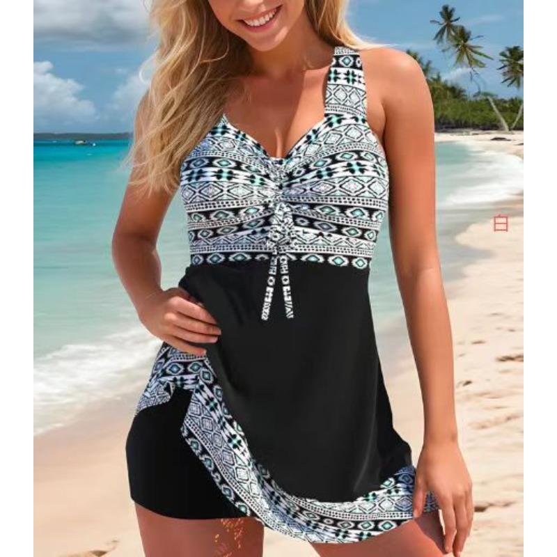 2026 European and American New Fashion Printed Split Swimsuit Women's Seaside Vacation Style Comfortable Tankini Swimsuit