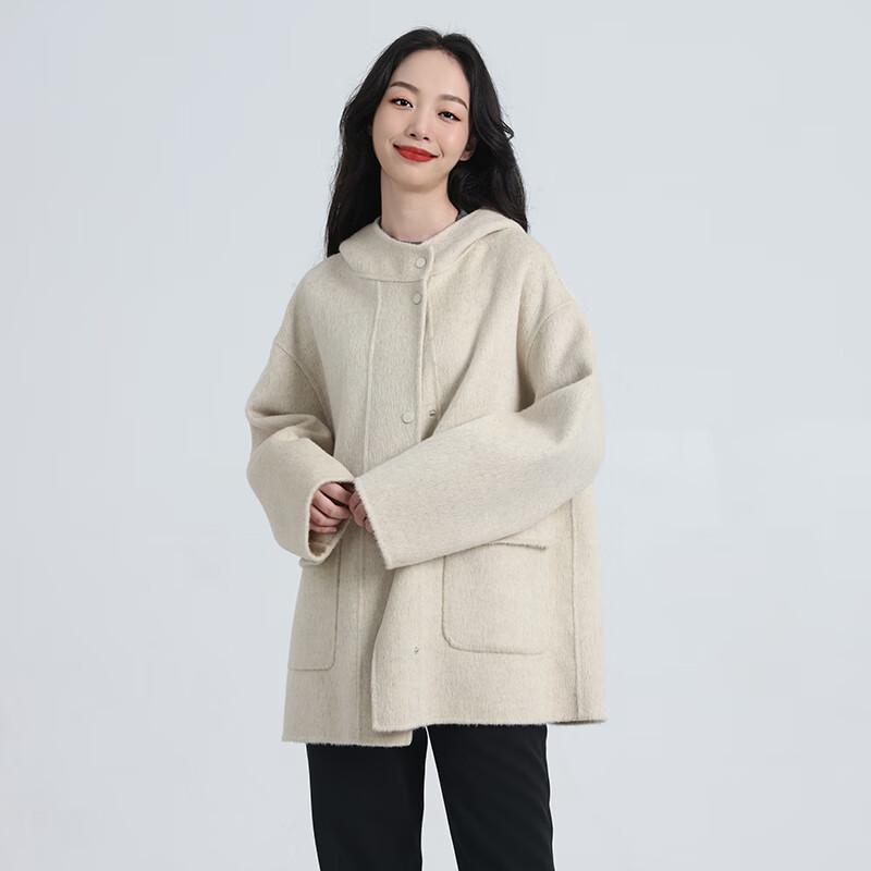 Fengxun Women's Hooded Double-Faced Wool Winter Coat