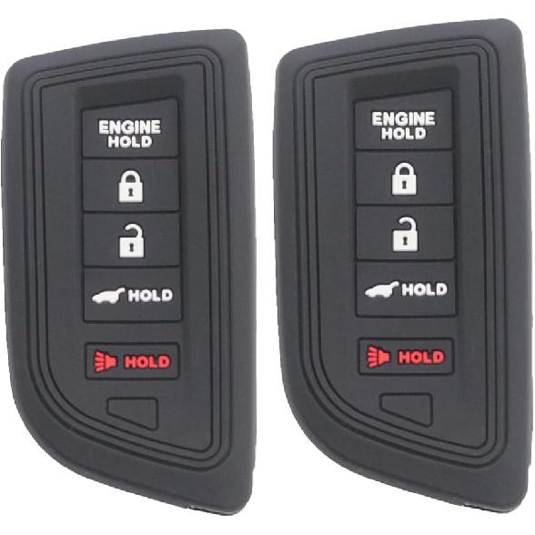 2pcs 5 Buttons Silicone Rubber Remote Smart Key Fob Case Cover Protector Holder Compatible with Acura MDX   Ingegra with Remote Engine Start Black 2pcs black