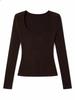Women's Coffee U-Neck Slim-Fit Long-Sleeve Base Layer for Autumn/Winter