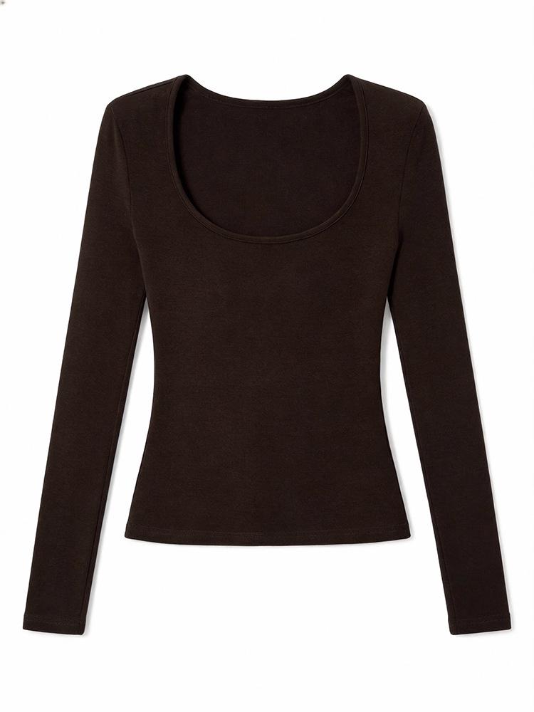 Women's Coffee U-Neck Slim-Fit Long-Sleeve Base Layer for Autumn/Winter