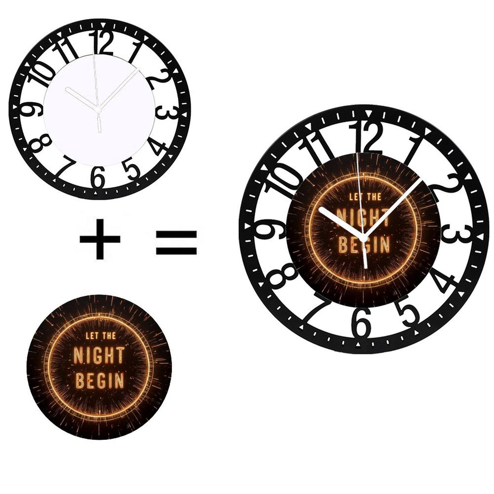 Fashion Design 25cm Circular Iron Wall Clock Silent Accurate (Black,10 inch(25.40cm))