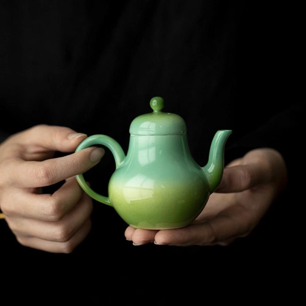 135ML Jadeite Green Gradual Change Color Ceramic Teapot KungFu TeaSet Household Small Pot Ball Hole Filter Brewing Teapot Gift