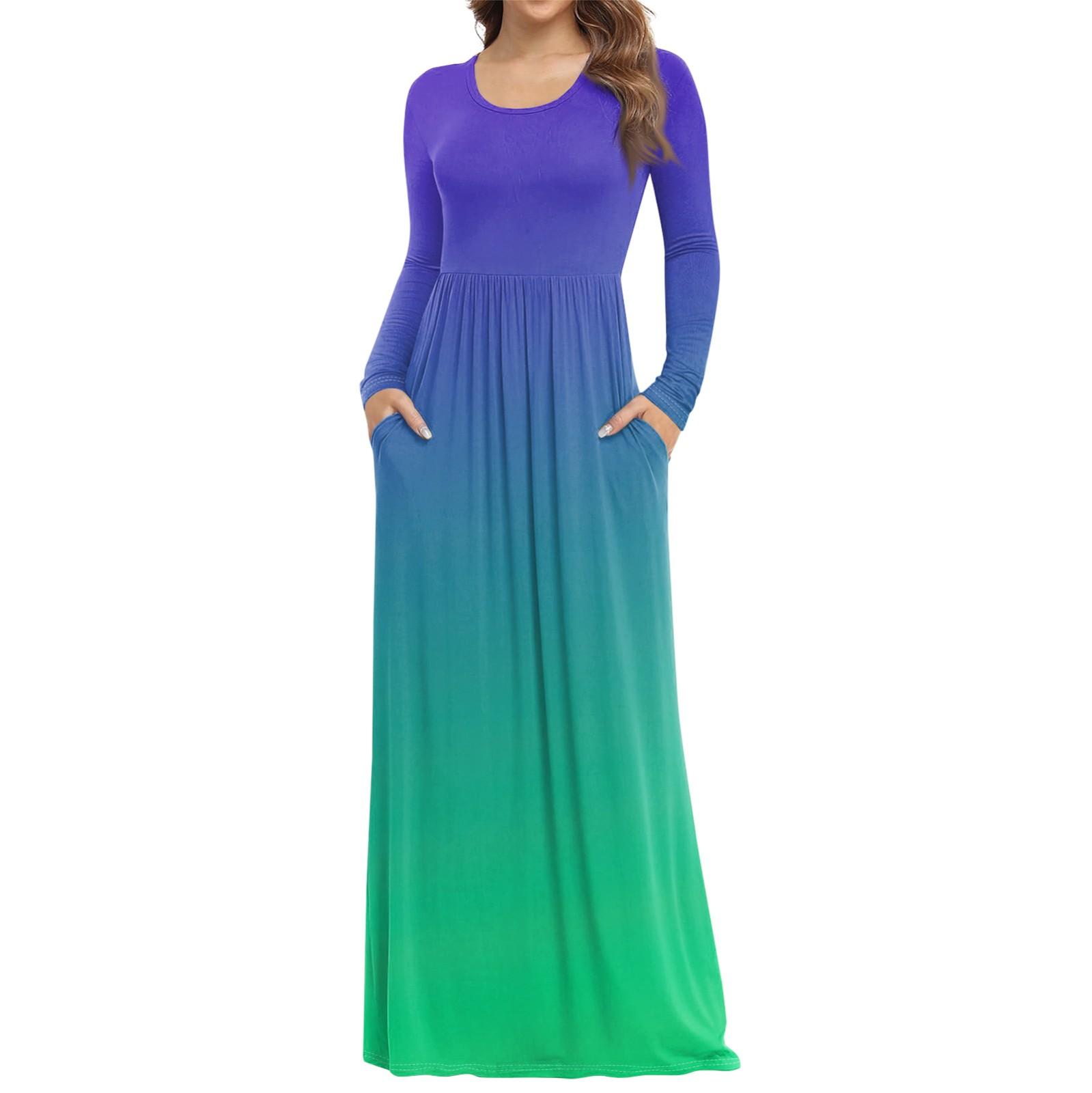 

Женское модное повседневное платье с круглым вырезом и длинными рукавами с карманами L зелёный