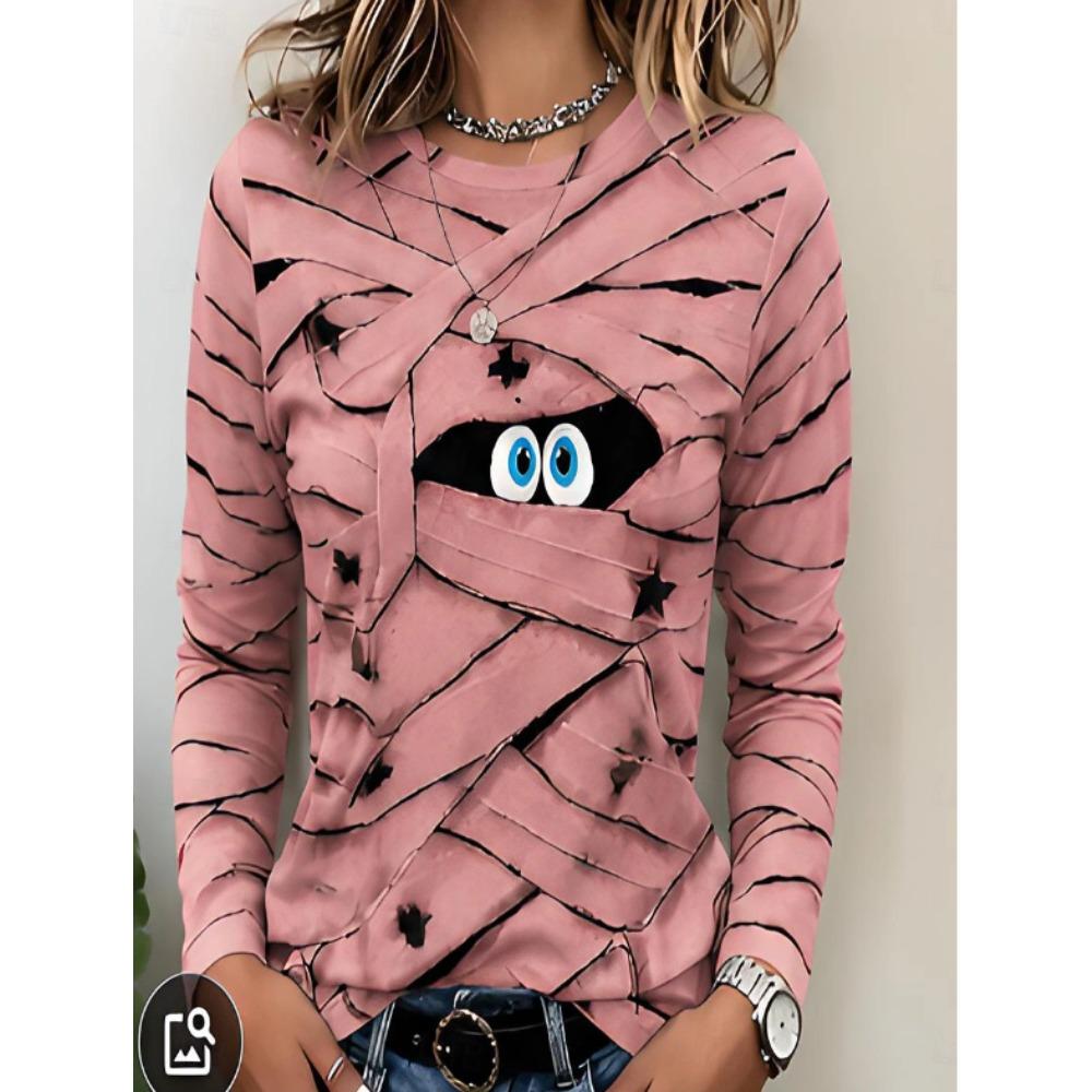 Toppe til Kvinder Halloween Print Rund Hals Langærmet T-shirt Efterår Afslappet Smal Pullover Kvinder Langærmet Top