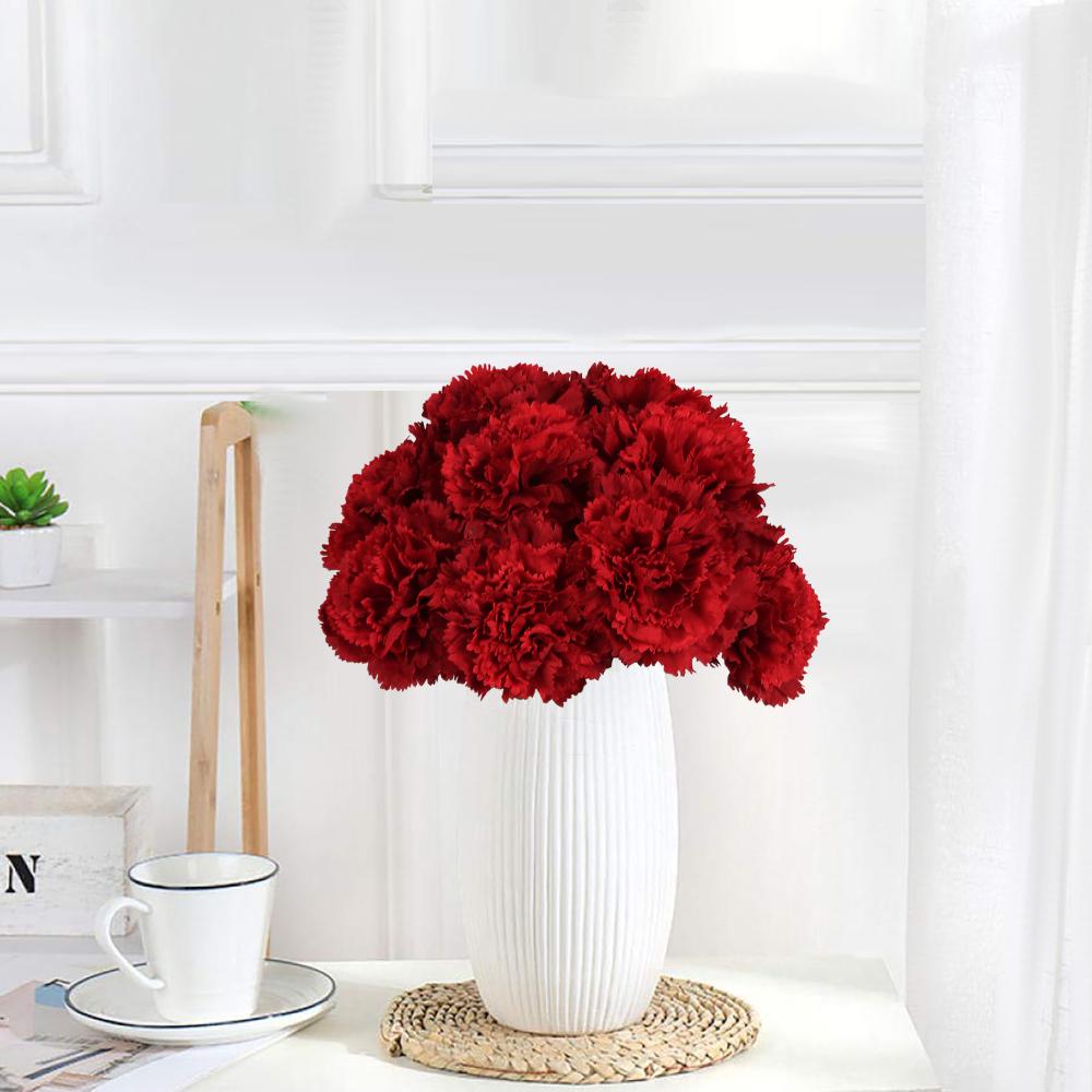 2 Bunches Artificial Carnations Total 12 Heads Silk Faux Flowers for Funeral Arrangements Wedding Bouquets Cemetery Wreaths DIY Crafts