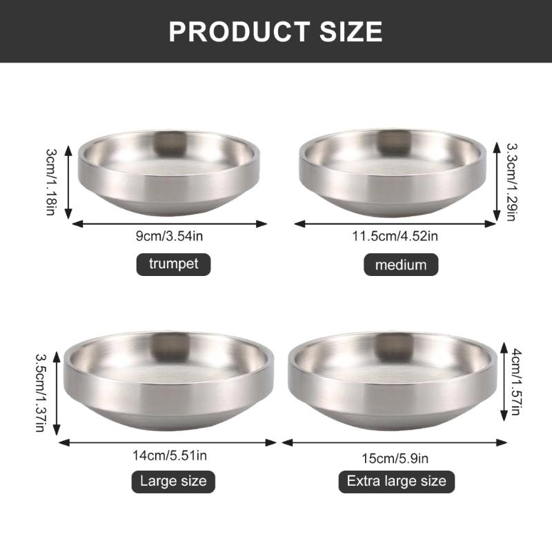 4Pcs Stainless Steels Sauce Bowl Round Seasoning Dishes Sauce Condiment Dipping Bowl Round Kimchi Plate Enduring