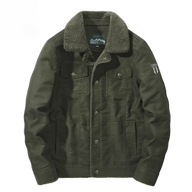 Plus Size Men's Jacket Men's Middle-aged Fleece-lined Thickened Lasel Jacket Multi-pocket Work Clothes