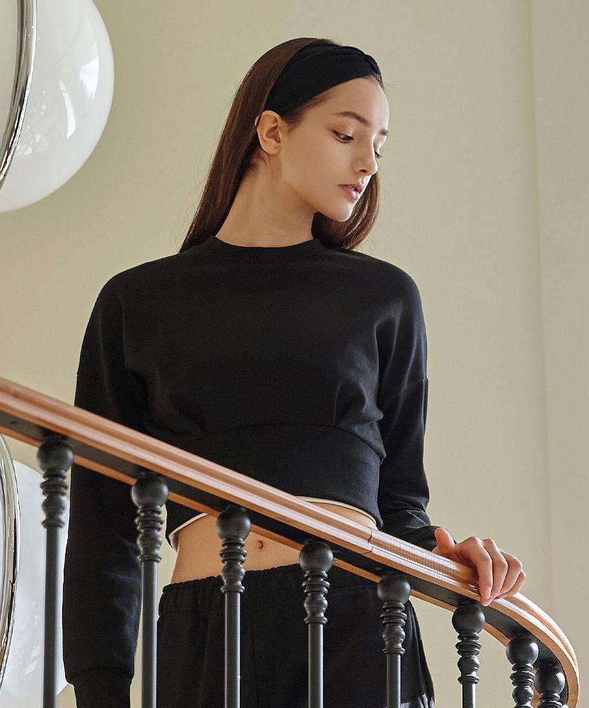 Debiweeo Pintuck Crop Sweatshirt Devi-T0120-Black
