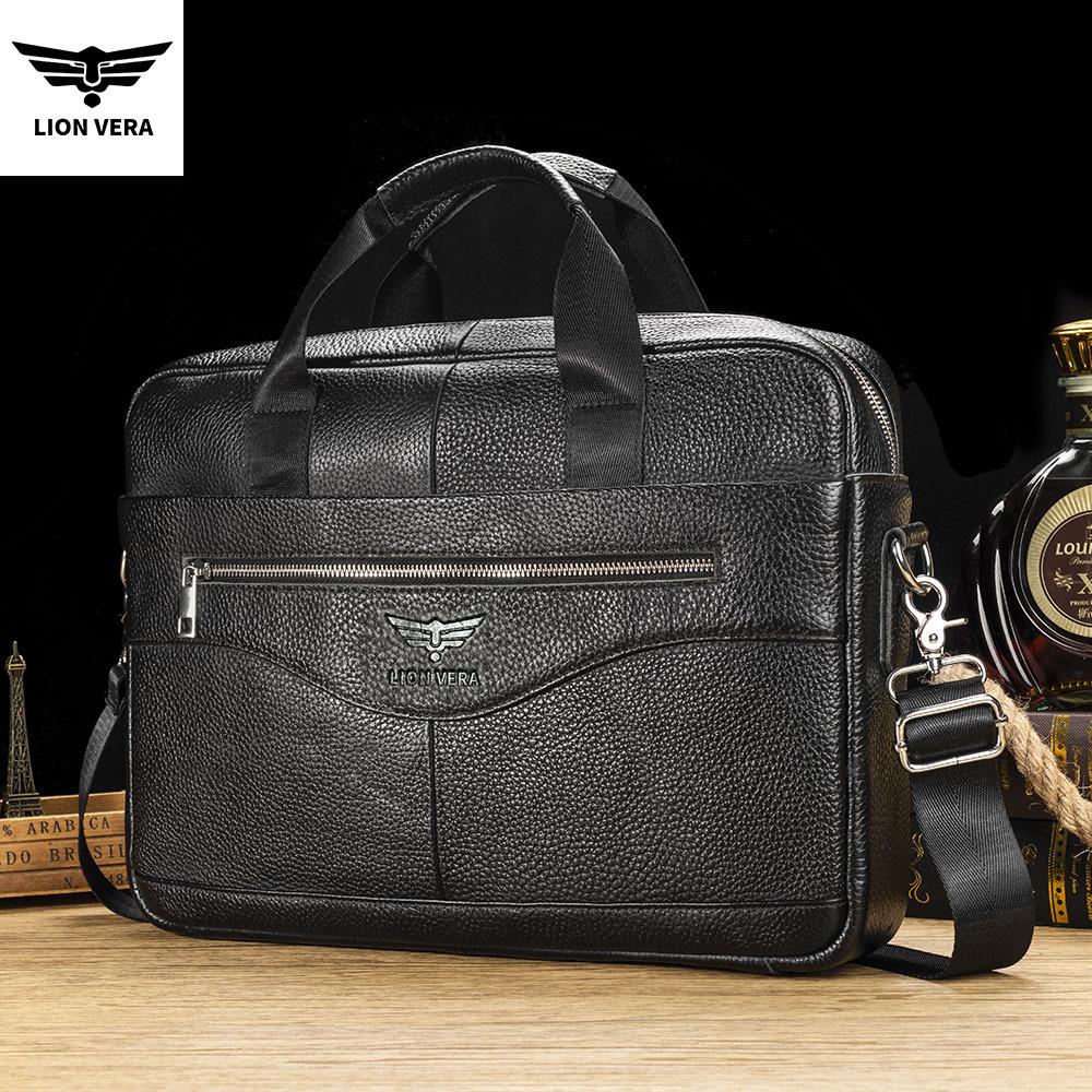 Men Genuine Top Grain Leather Briefcase Large Capacity Business Handbag чёрный