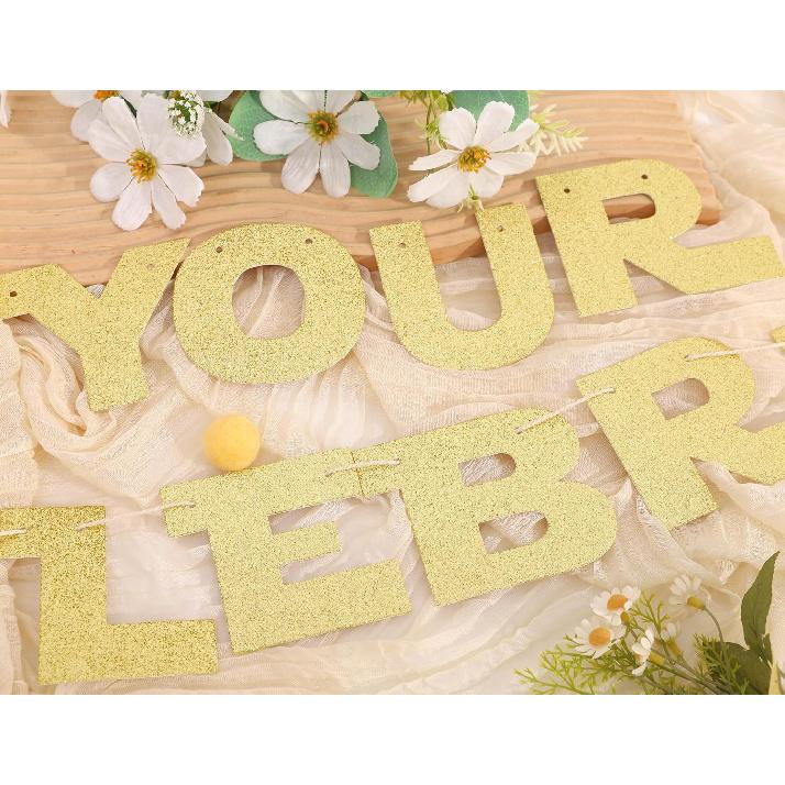 Your Birthday It Is Celebrate We Must Banner - Gold Glitter Birthday Party Decorations, Baby Banner, Baby Cake Smash Photo Props, Hanging Party