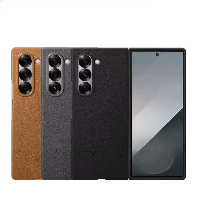Luxury Business Ultra-thin Eco Friendly Skin Feel Leather Phone Case for Samsung Galaxy Z Fold 7 Fold 6 Metal Len Frame Shock Proof Protection Cover