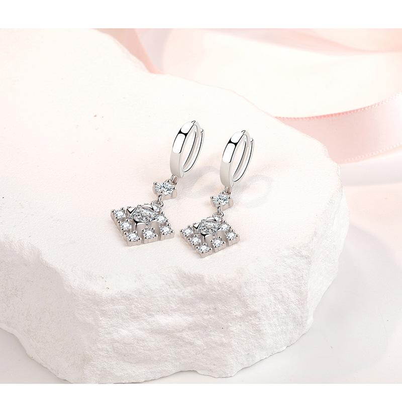Exquisite Female Earrings 925 Sterling Silver Shiny Snowflake Square Zircon Earrings for Women Long Tassel Wedding Jewelry Gift
