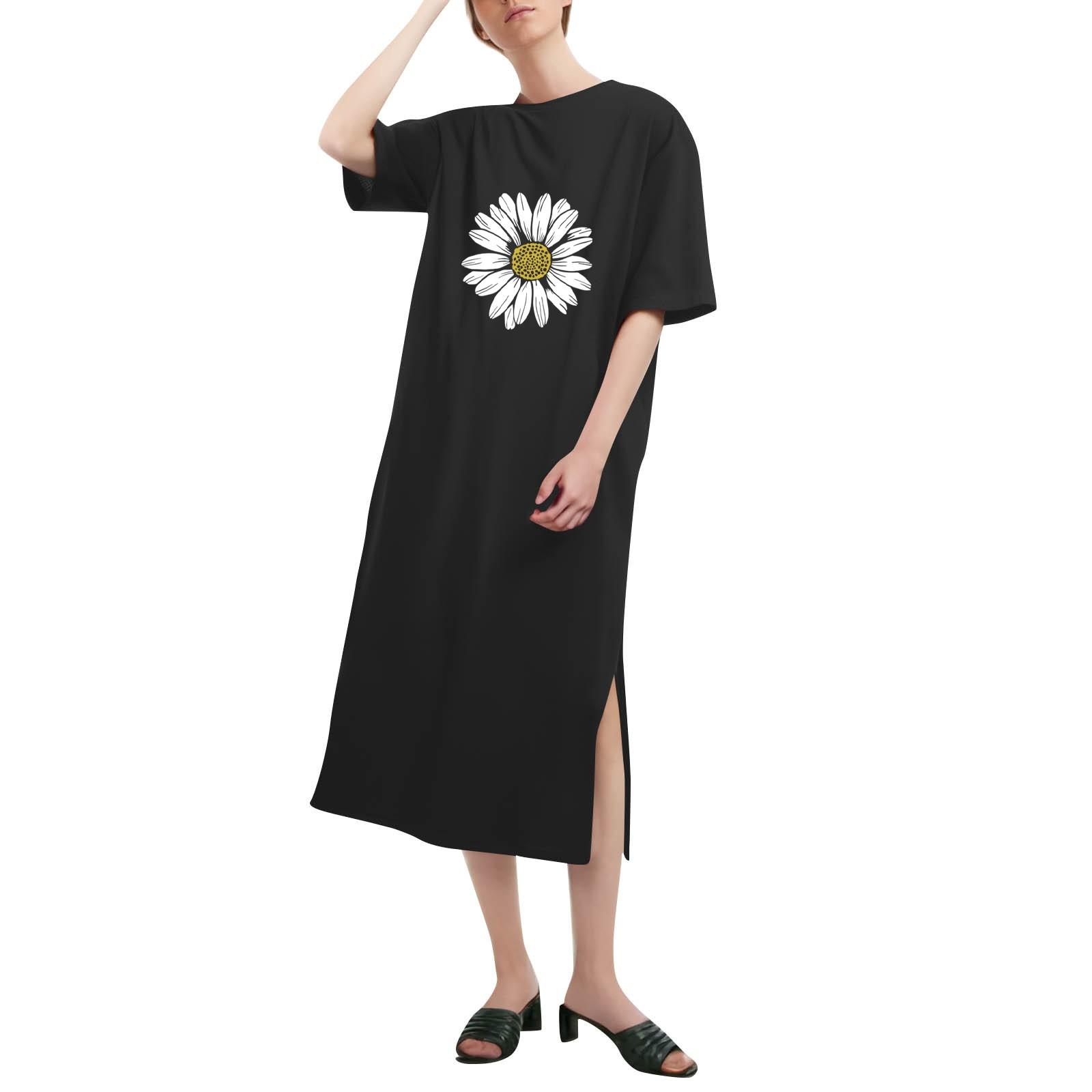 

Цветочный принт свободная рубашка с коротким рукавом и круглым вырезом длинная модная повседневная рубашка платья L