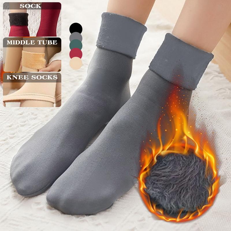 Women Winter Thermal Socks Warm Home Floor Sleeping Socks Fashion Solid Color Classic Thick Fleece Velvet Boots Short Snow Sock